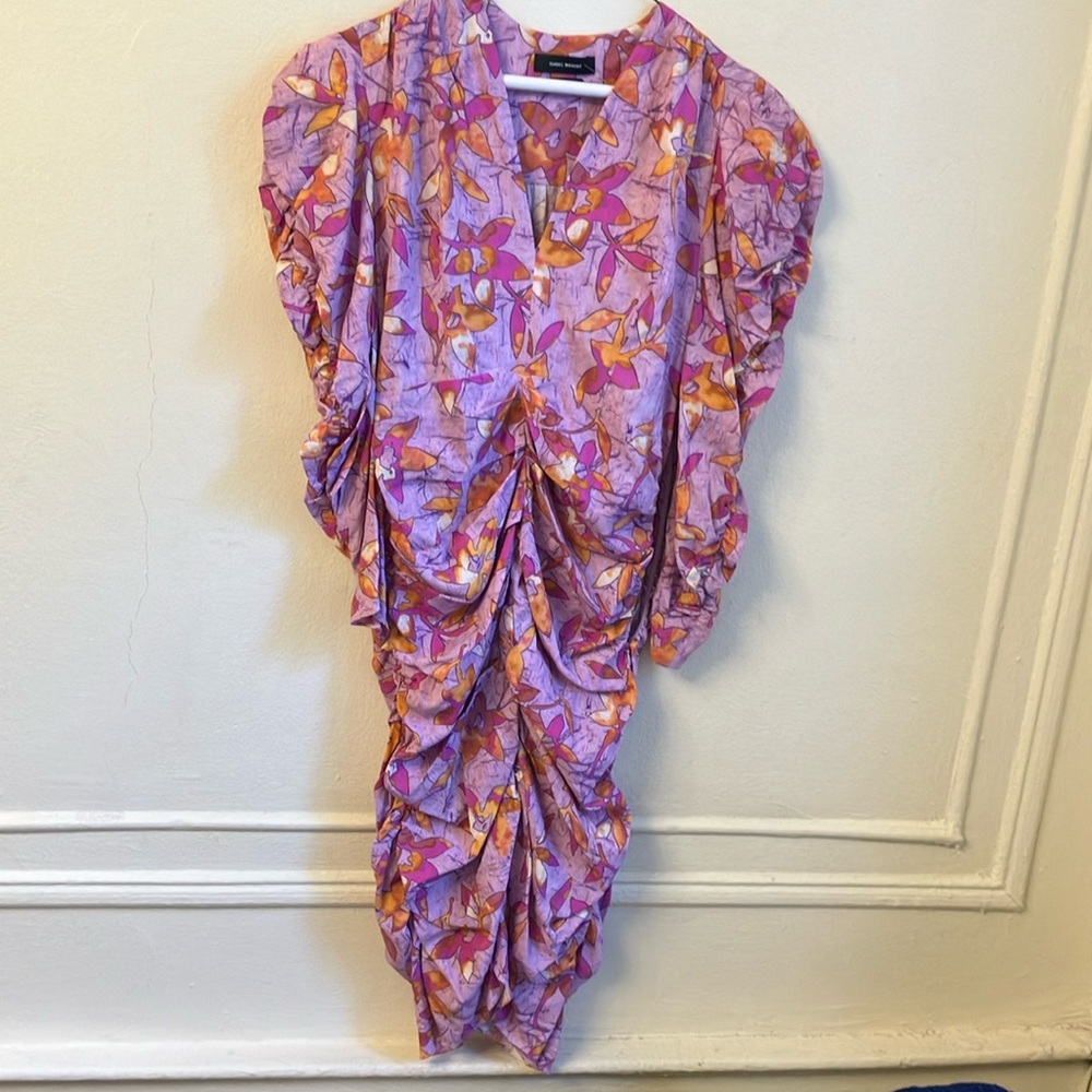 Isabel Marant Purple and Orange Floral Long Sleeve Dress